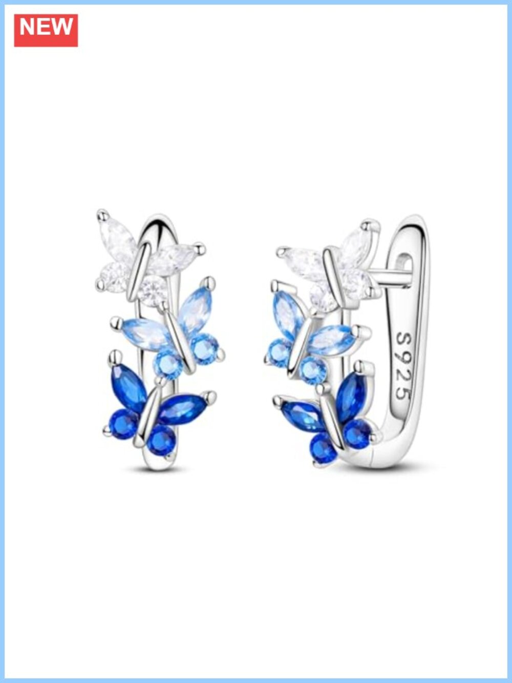 925 Sterling Silver Butterfly Huggie Hoop Earrings Cubic Zirconia
